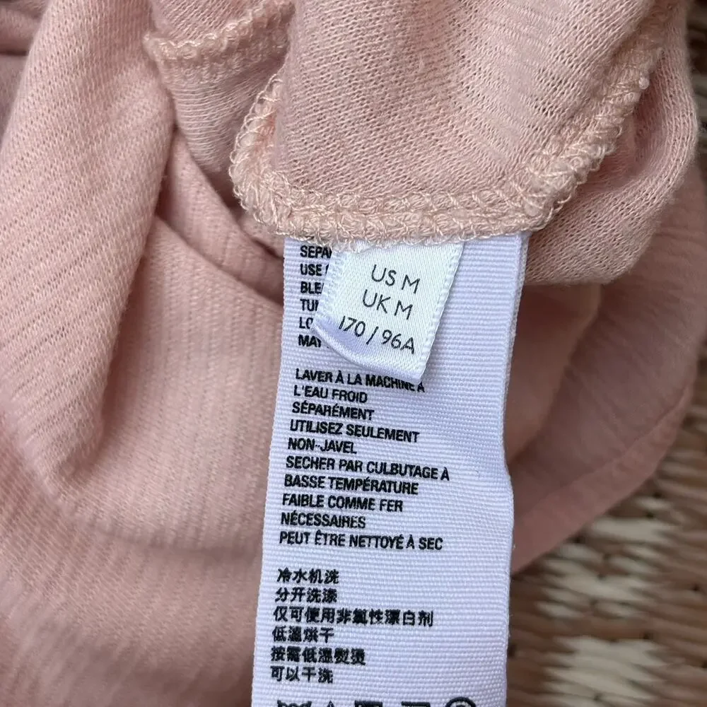 Free People Pink Long Sleeve Round Neck Ribbed Knit Billie Crop Top Womens M
